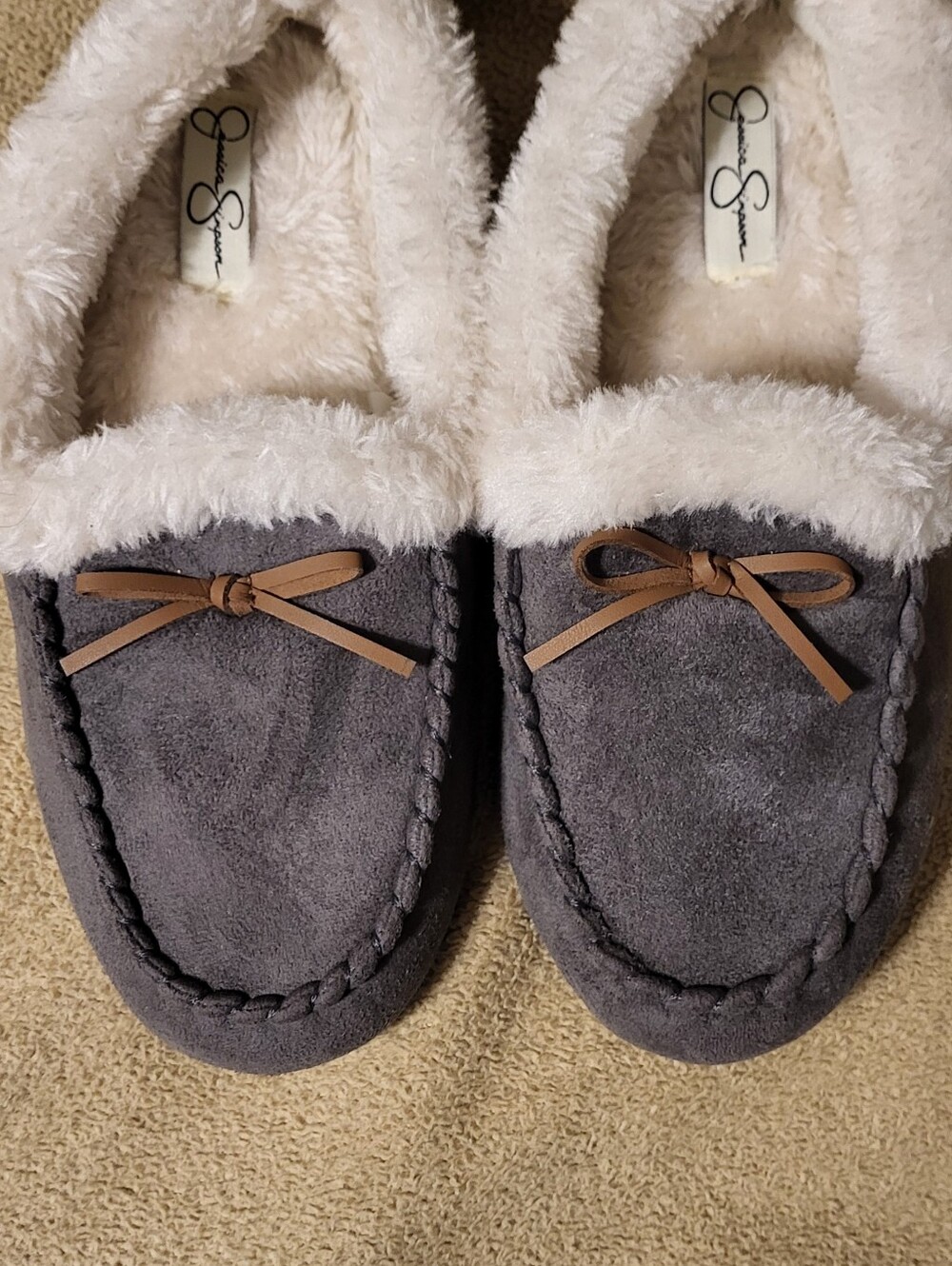 New Jessica Simpson Gray Faux-MicroSuede Moccasin Slippers Size XL 9-10